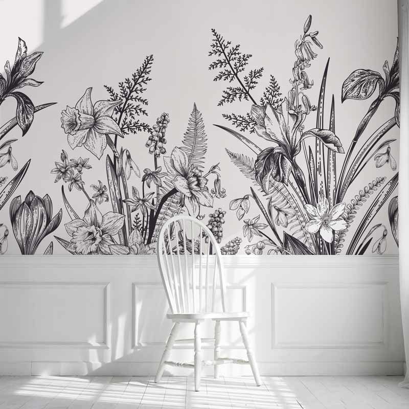 Papier peint panoramique dessin de fleurs