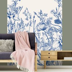 Papier peint floral style gravure