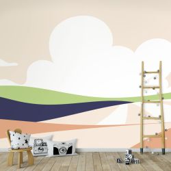 Papier peint graphique campagne aux couleurs pastel
