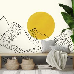 Papier peint panoramique dessin de la montagne aux traits