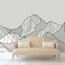 Tapisserie salon design montagne illutsrée