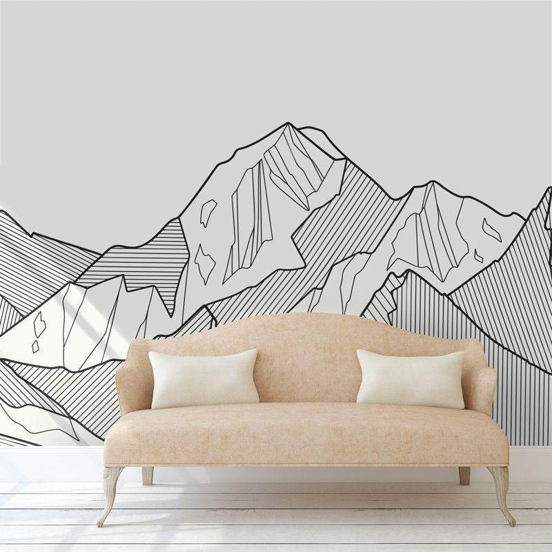 Tapisserie salon design montagne illutsrée