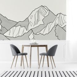 Papier peint montagne en dessin au trait noir et blanc