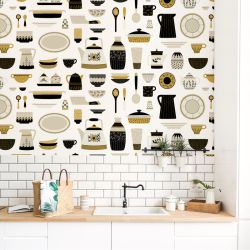 Papier peint cuisine design beige et noir