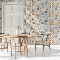 Papier peint effet carreaux de carrelage vintage dans la cuisine