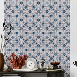 Papier peint motif carreaux de ciment bleu