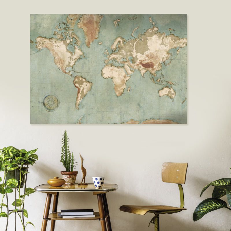 Affiche mappemonde murale vieillie