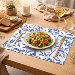 Set de table rectangulaire feuillage bleu