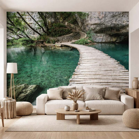 Panorama nature  poster of wooden bridge over the water
