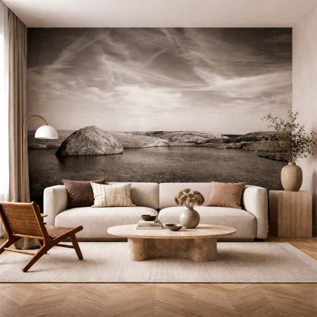 Papier peint panoramique ARCHIPEL noir et blanc déco salon