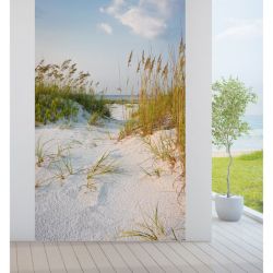 Pare vue de plage avec dunes de sable et horizon marin