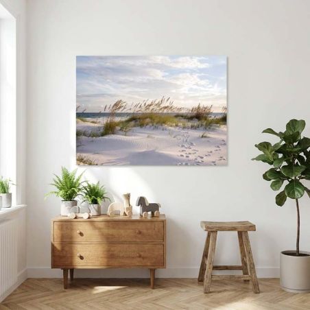 Tableau déco murale plage ocre et végétation méditerrannée