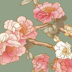 Zoom tapisserie florale verte et rose