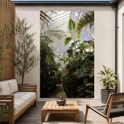 Décor extérieur jardin en trompe l'oeil dans une cour urbaine