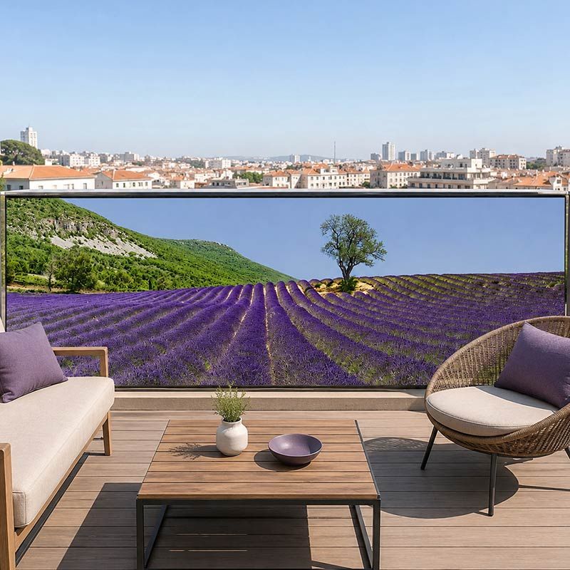 Brise vue terrasse champs de lavande imprimé