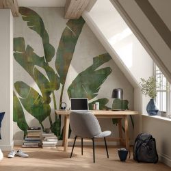 Papier peint panoramique feuilles de palmier tropicales pour bureau