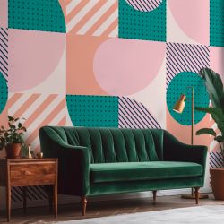 Papier peint motifs graphiques tons roses
