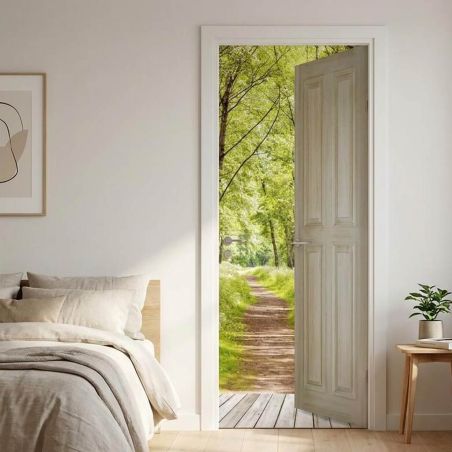 Poster trompe l'oeil porte ouverte sur la forêt