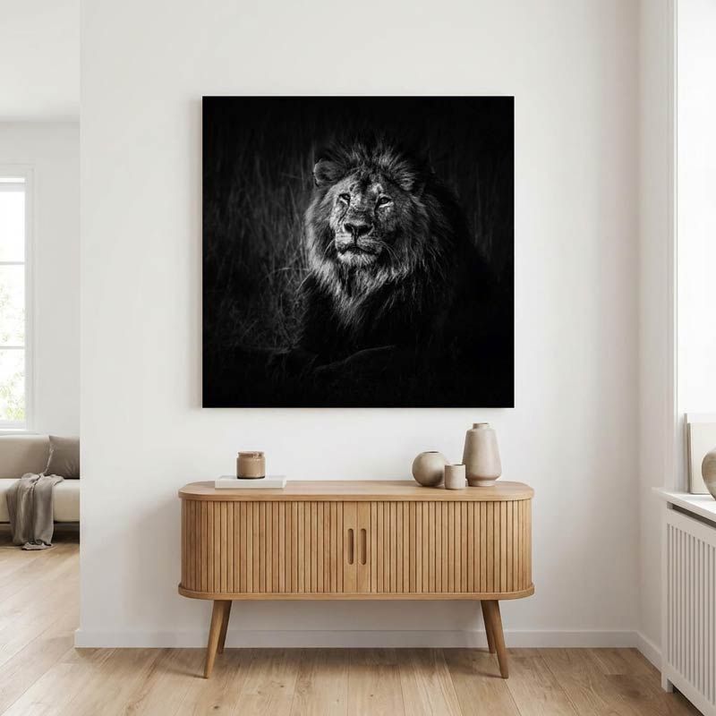 Tableau lion XXL dans le salon