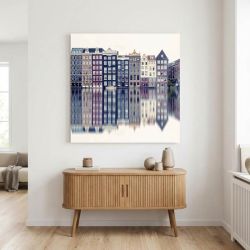 Tableau ville avec son reflet dans l'eau