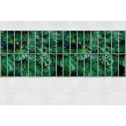 Papier peint sur mesure jungle derrière une verrière style industrielle