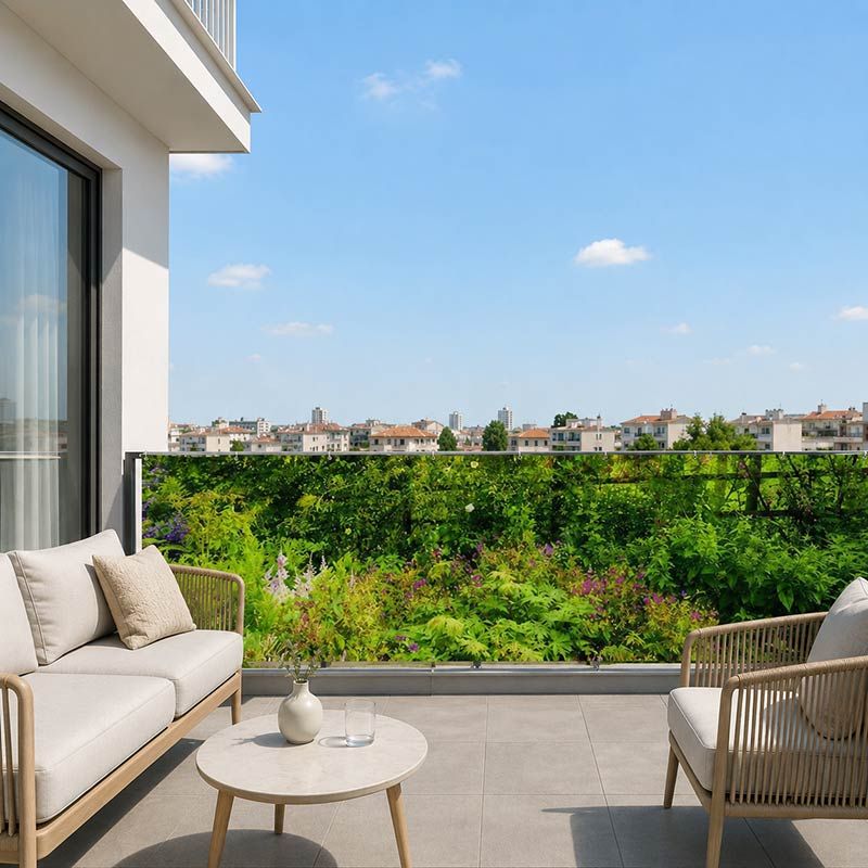Brise vue terrasse imprimé jardin vert