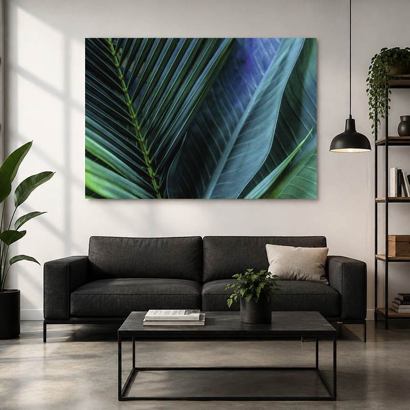 Tableau mural aux feuilles exotiques dans un style botanique