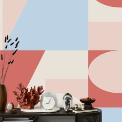 Papier peint motifs géométriques XXL rose, bleu et beige