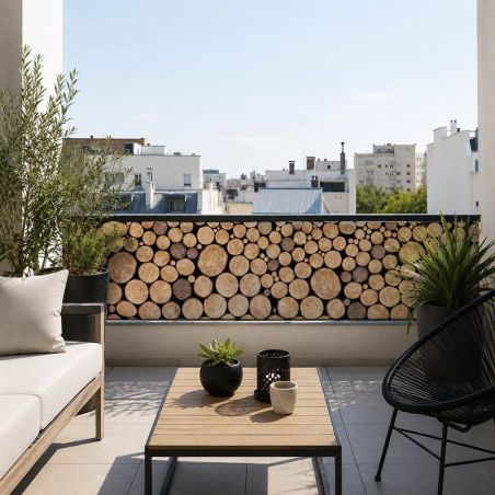 Brise vue terrasse moderne imprimé rondins de bois