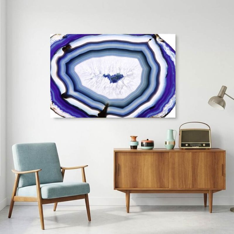 Tableau mural pierre bleue en trompe l'oeil dans un salon années 50