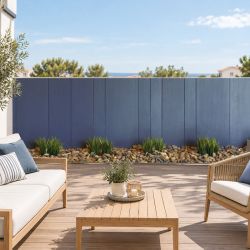 Brise vue terrasse trompe l'oeil palissade en bois bleu