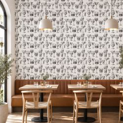 Papier peint pour bar et restaurant motif cocktail noir et blanc