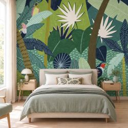 Papier peint tete de lit tropical vert