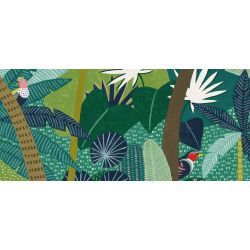 Papier peint panoramique jungle avec oiseaux cachés dans le feuillage