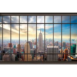 Papier peint verrière sur New York en trompe l'oeil