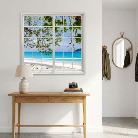 Tableau fenetre trompe l'oeil dans une entrée