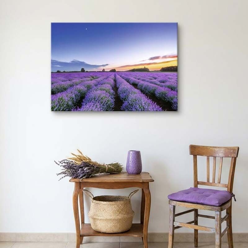 Tableau d'un champ de lavande violet en Provence, paysage lumineux pour decoration murale naturelle