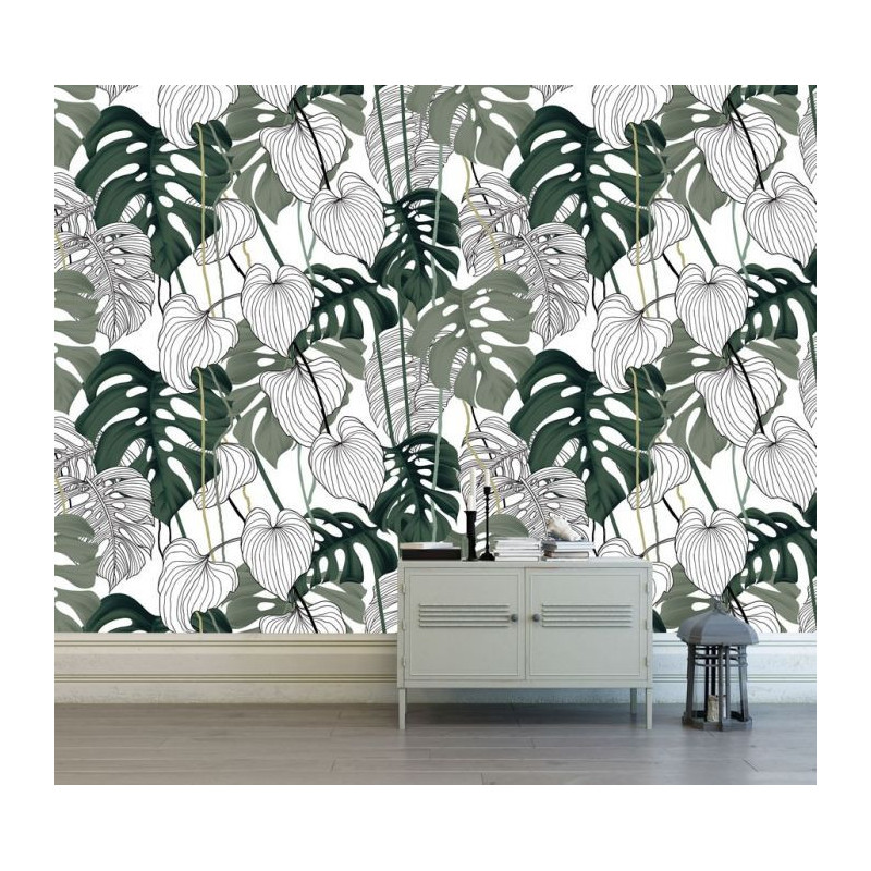 Papier Peint motif TROPICAL KAKI