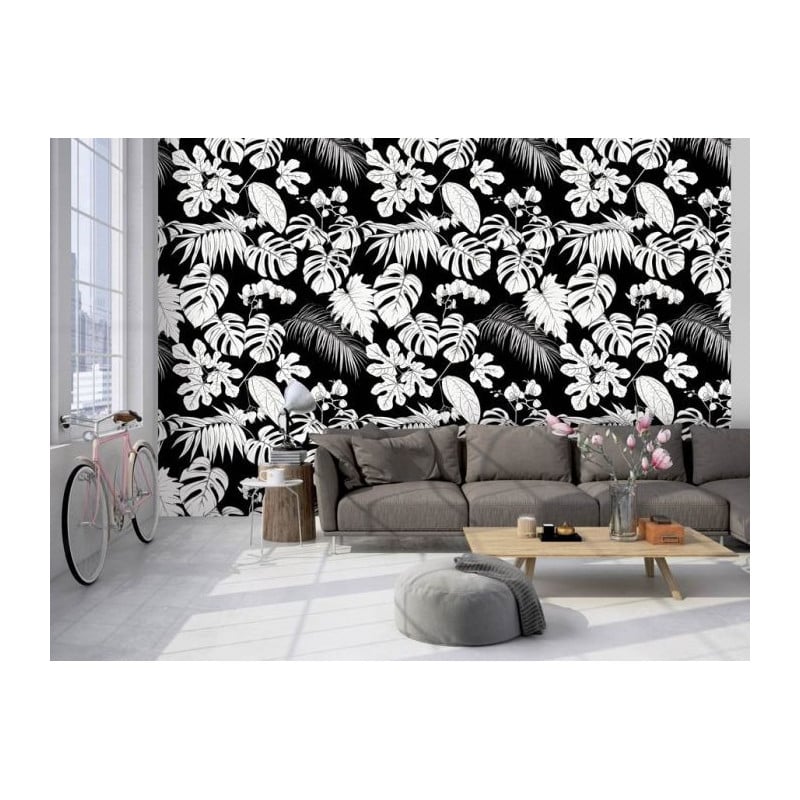 Papier Peint géant TROPICAL NOIR ET BLANC