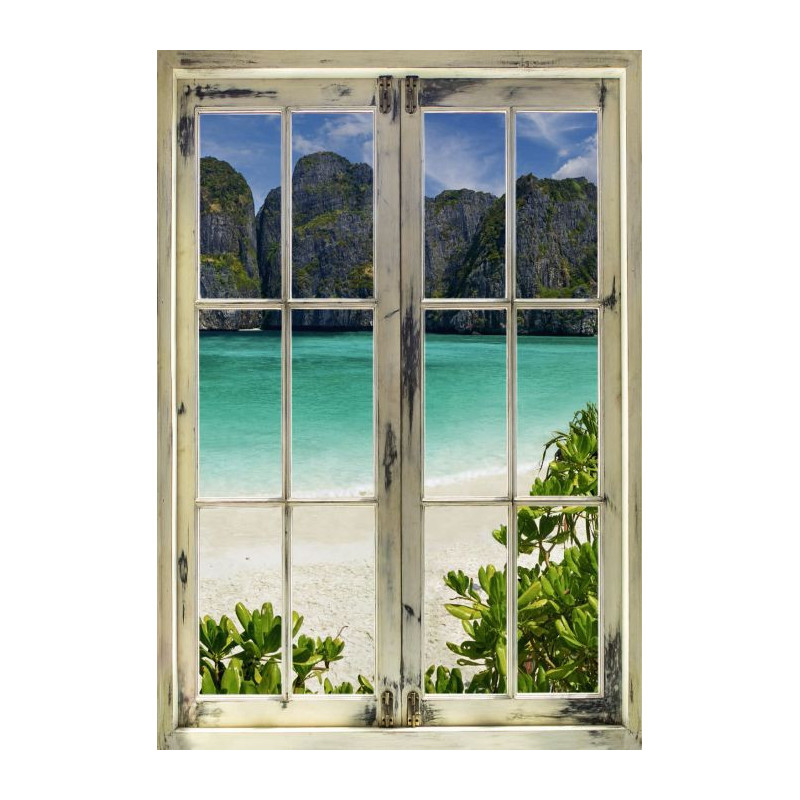 Tableau sur toile Valise pleine ouverture sur fond de plage tropicale 