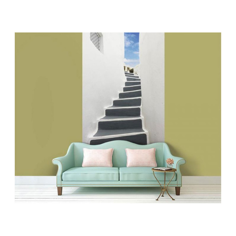 Papier peint salon effet escalier en trompe l'oeil