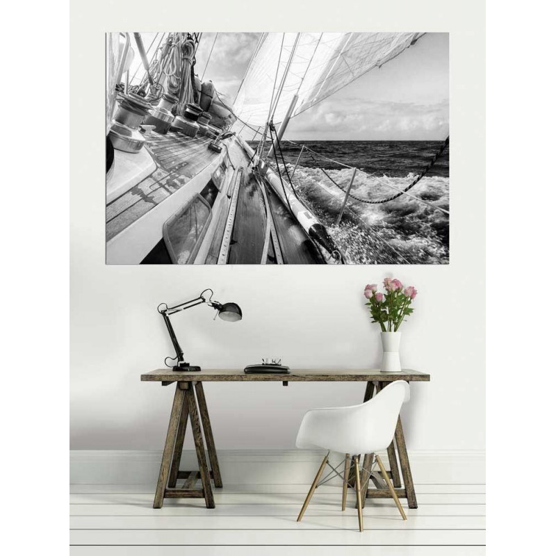 Poster panoramique voilier noir et blanc