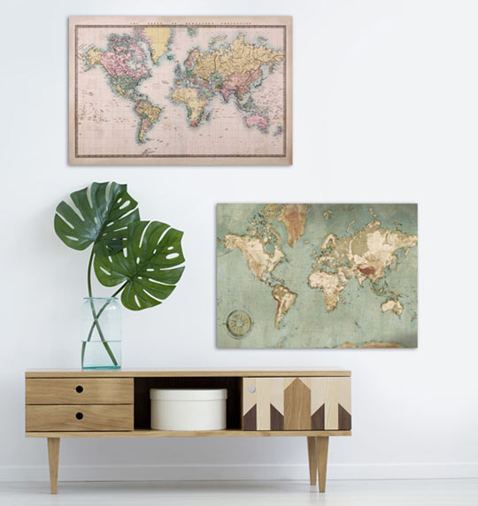Idées déco murale mappemonde vintage et bois