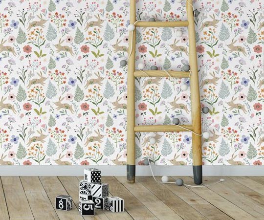 Papier peint chambre bébé au motif lapin