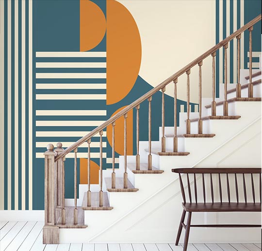 Papier peint escalier motif géométrique
