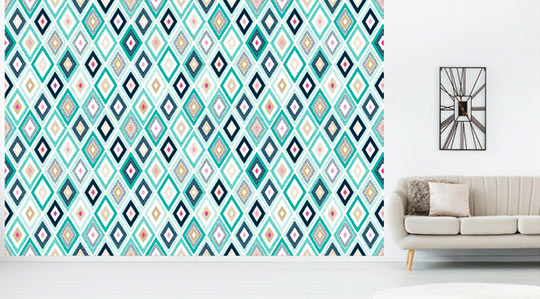Papier peint géométrique à motifs bleus