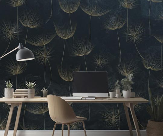 Papier peint noir au motif floral