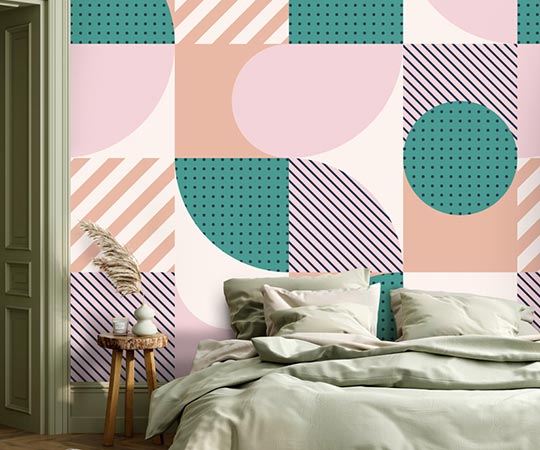 Papier peint panoramique rose à motifs géométriques