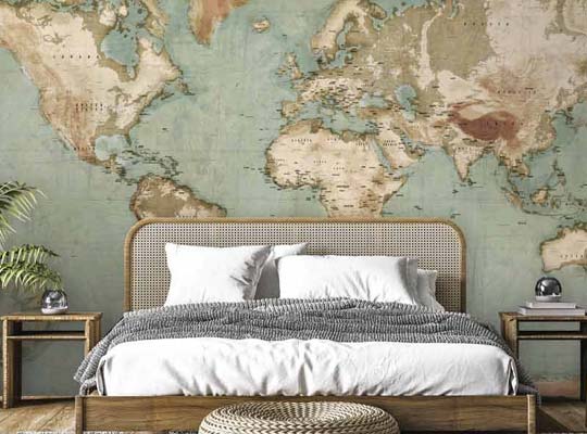Poster carte du monde vintage déco chambre à coucher