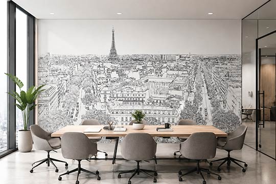 Déco bureau professionnel avec dessin de Paris
